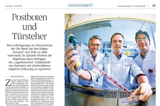 Zeitungs-Reportage über die Vesikel-Forschung im Herzzentrum des Uniklinikums Bonn als Scan